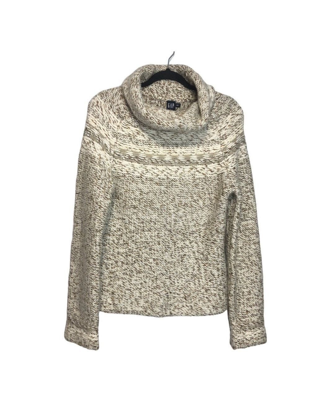 GAP Vintage Wool Angora Blend Chunky Tan knit Cowl Neck Sweater, Size M